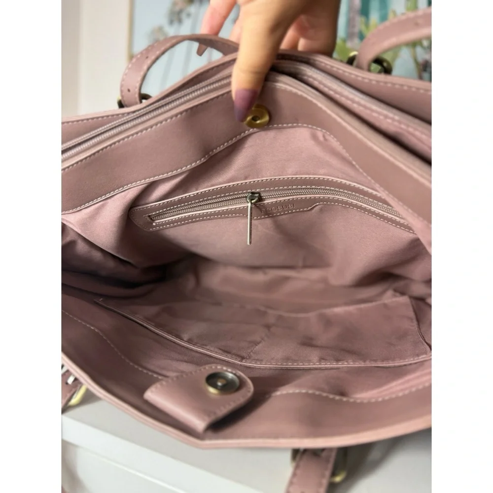 Ecosusi Tan Vegan Faux Leather Laptop Tote Bag 15.6” Work Purse 16x12
